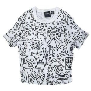 Keith‎ Haring Graphic Print Ribbed Tee Shirt XS Streetwear Art Top NEW